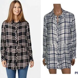 Tolani Collection blue plaid button front tunic XS